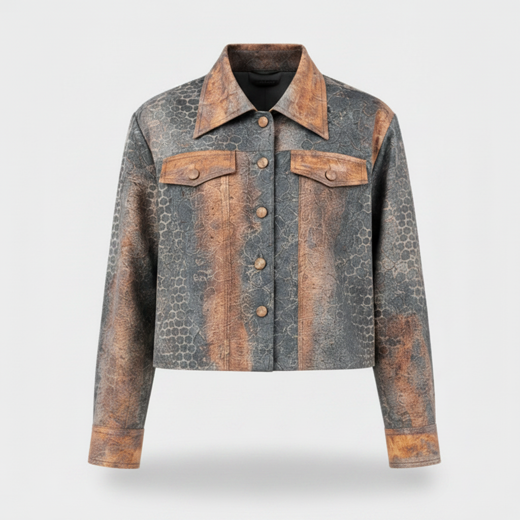 WQ- PRINTED DENIM  CROPPED JACKET