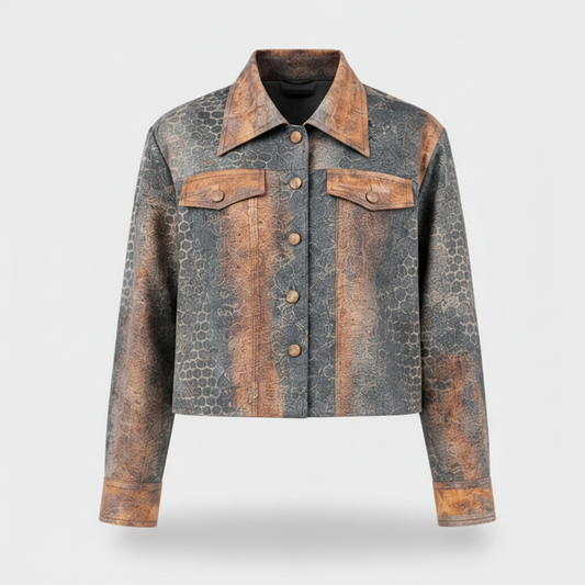 WQ- PRINTED DENIM  CROPPED JACKET