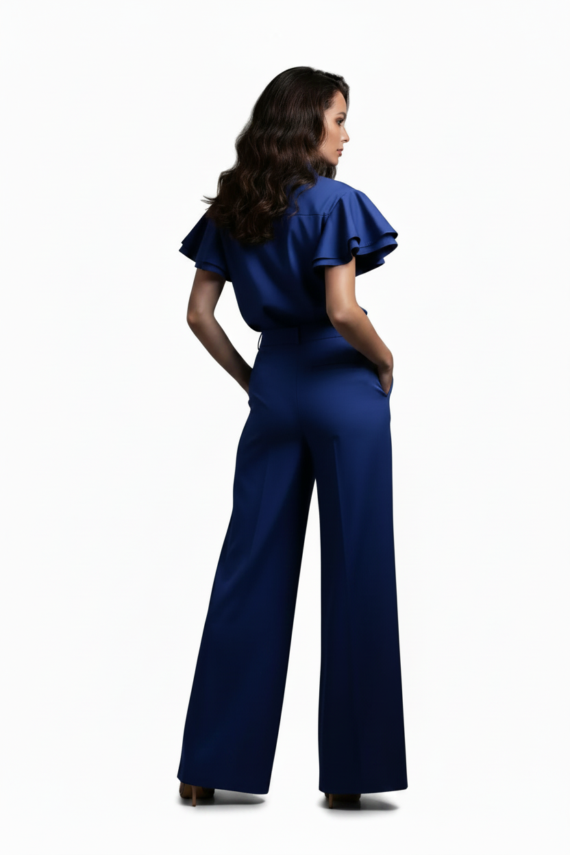 SL-ROYAL BLUE  FLUTTER SLEEVE SHIRT