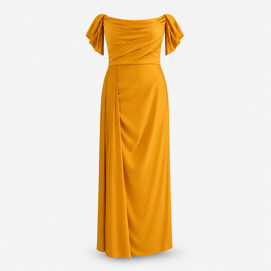 Golden Aura Off-Shoulder Gown