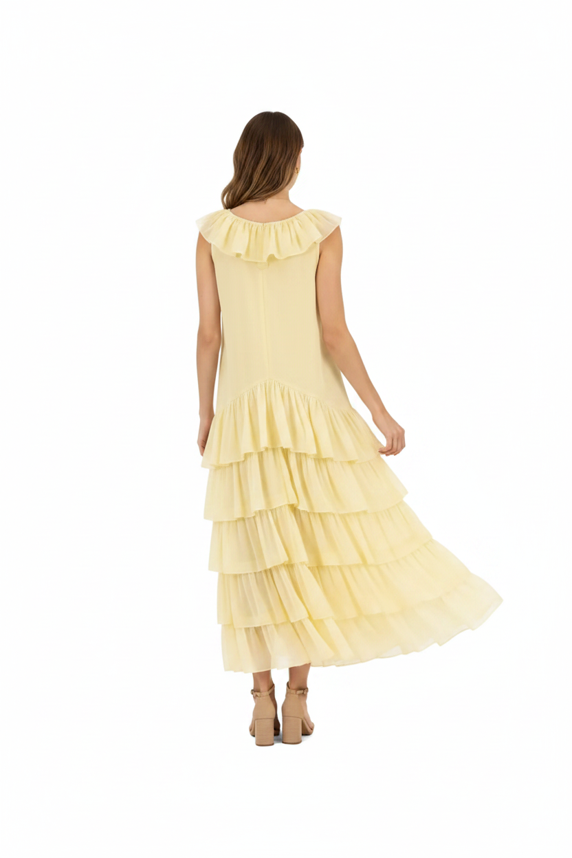SL-BUTTERCREAM TIERED RUFFLE MAXI DRESS
