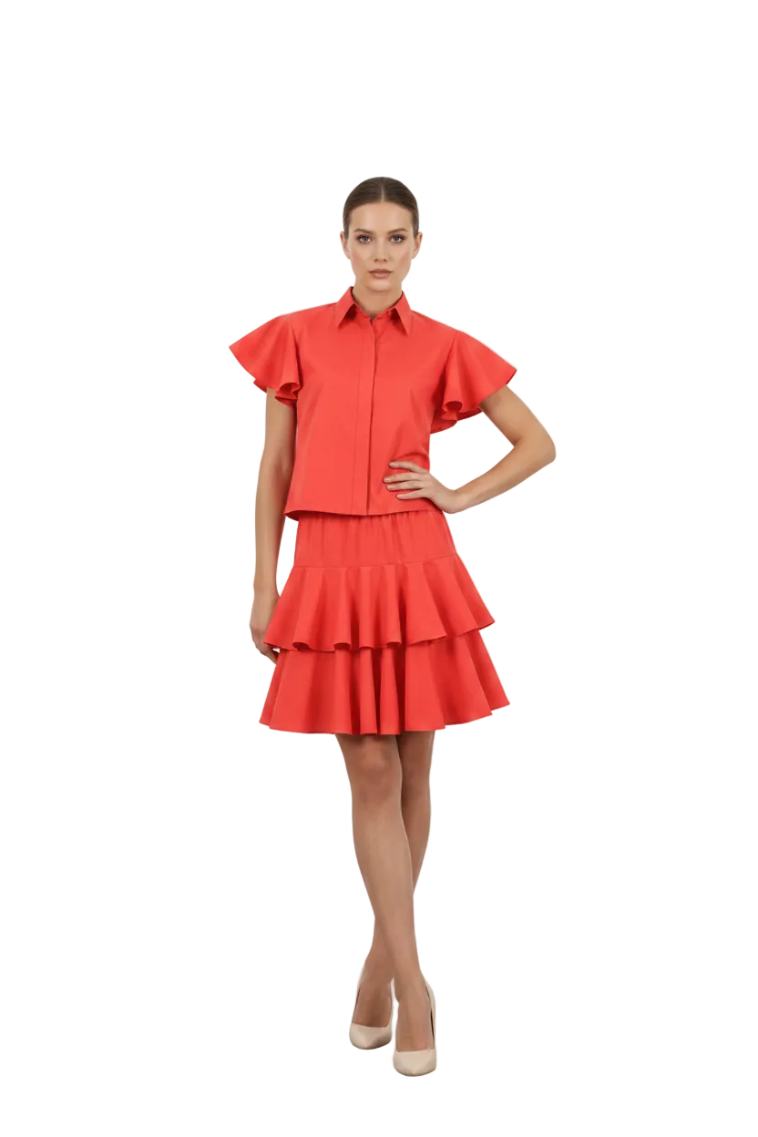 SL-CORAL  FLUTTER SLEEVE SHIRT
