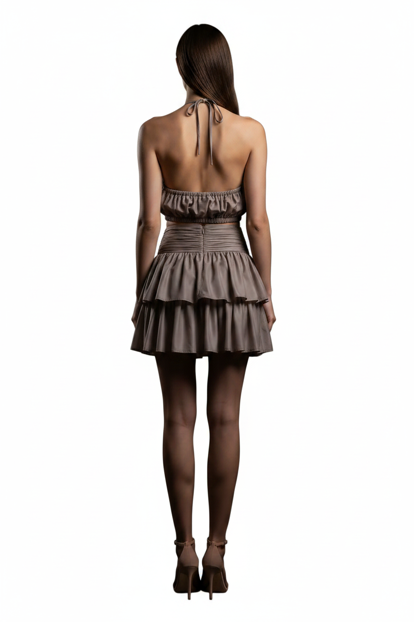 SL-LIGHT GREY  HALTER BUBBLE TOP