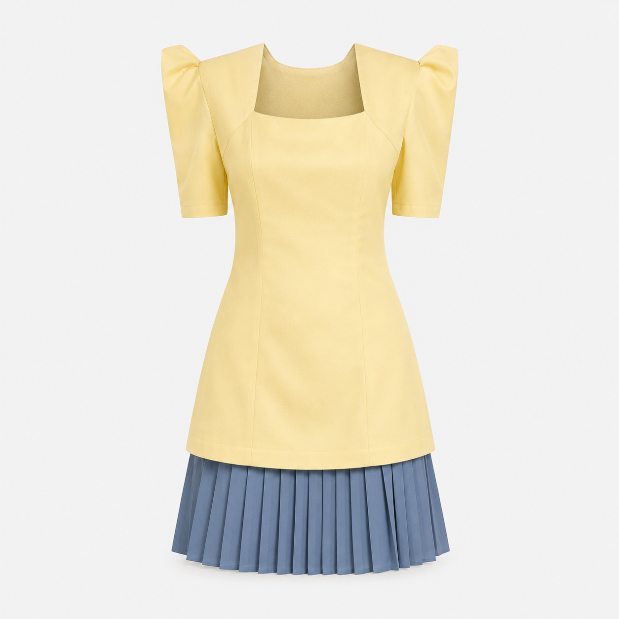 YELLOW/BLUE PLEATED DRESS