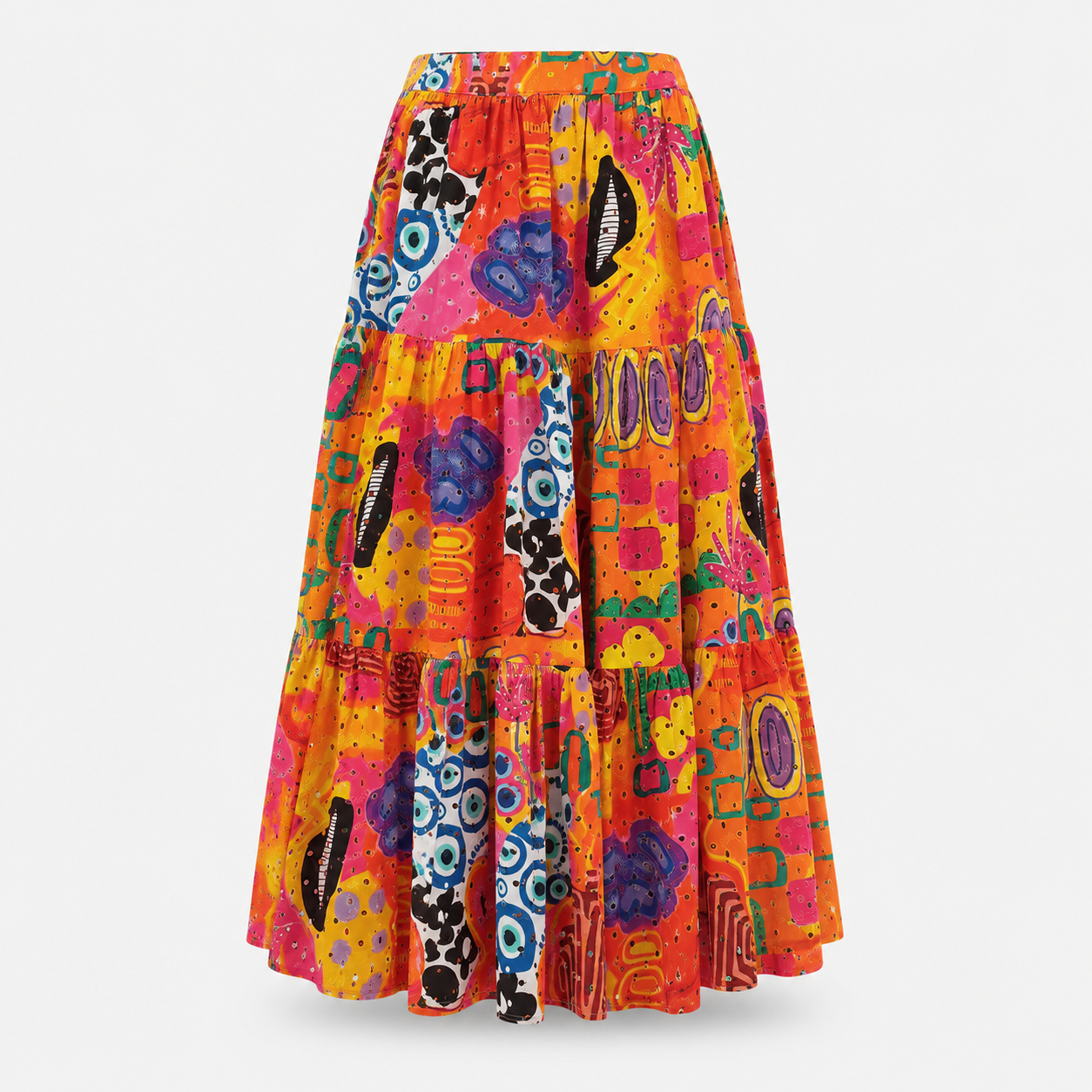SL- SUNSET MOSAIC TIERED MAXI SKIRT
