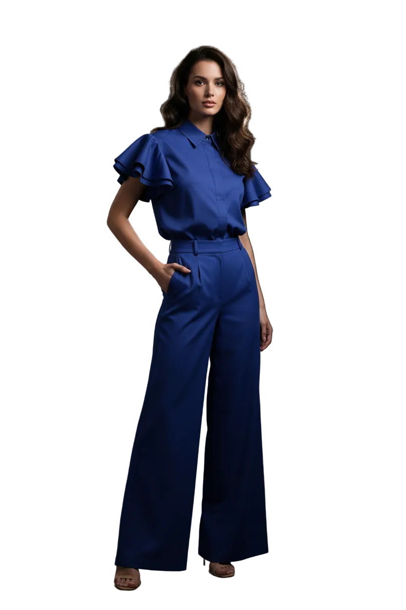 SL-ROYAL BLUE  FLUTTER SLEEVE SHIRT