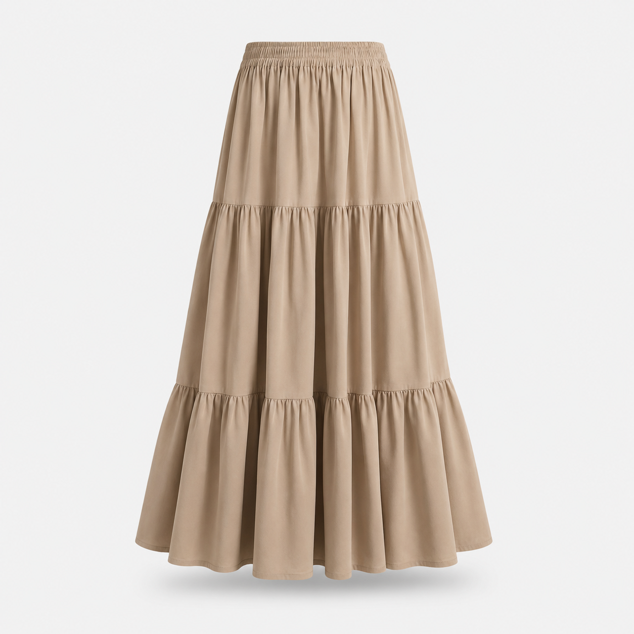 SL-GREY SMOCKED TIERED  MAXI SKIRT