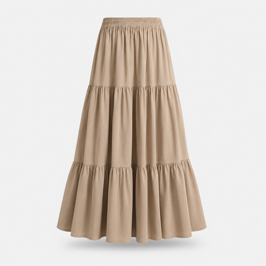 SL-GREY SMOCKED TIERED  MAXI SKIRT
