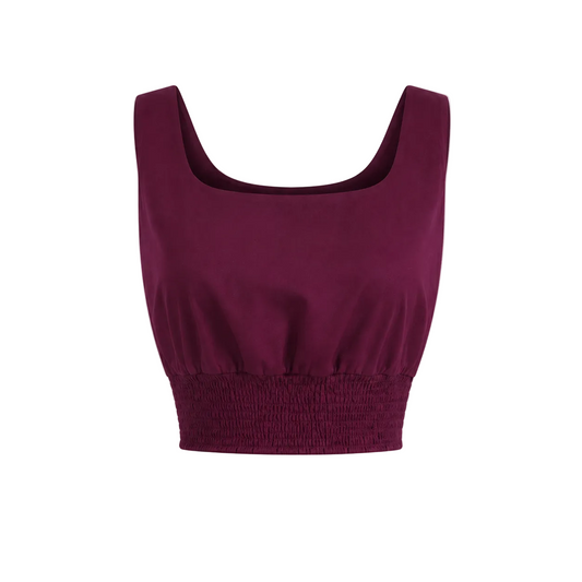SL-PURPLE SMOCKED CROP TOP