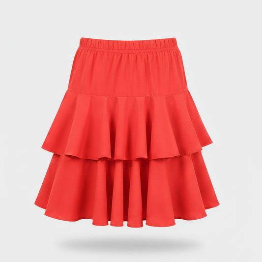 SL-RED  DOUBLE RUFFLE SKIRT