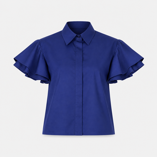 SL-ROYAL BLUE  FLUTTER SLEEVE SHIRT