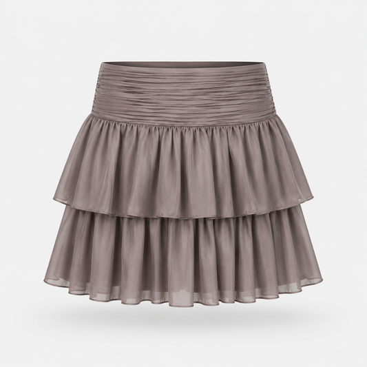 SL-LIGHT GREY  TIERED RUFFLE MINI SKIRT