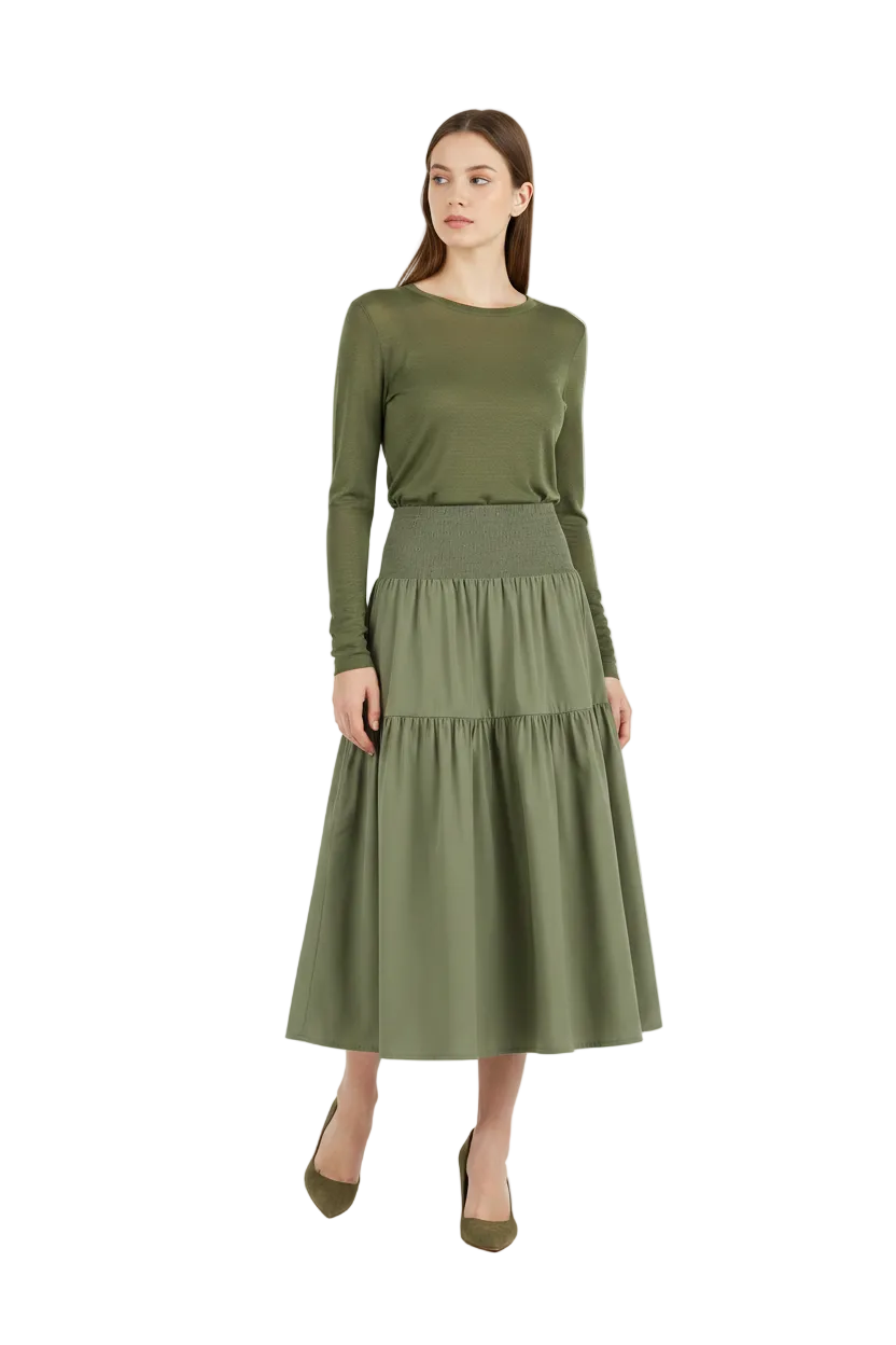 SL-SAGE GREEN TIERED MAXI SKIRT