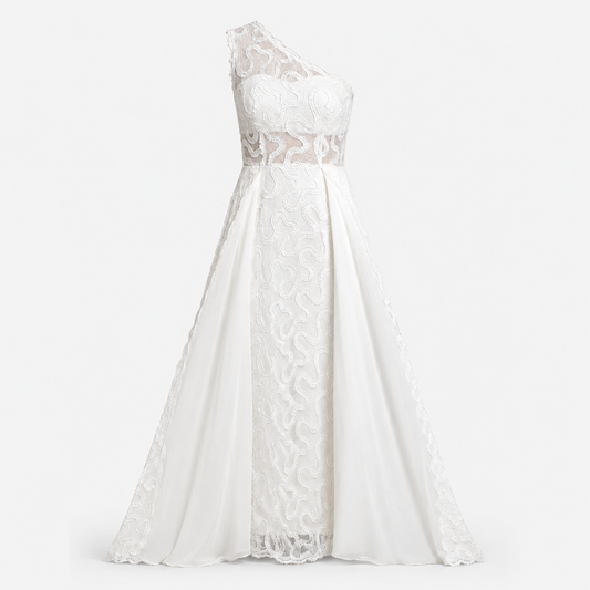 IVORY  VEIL ILLUSION LACE GOWN