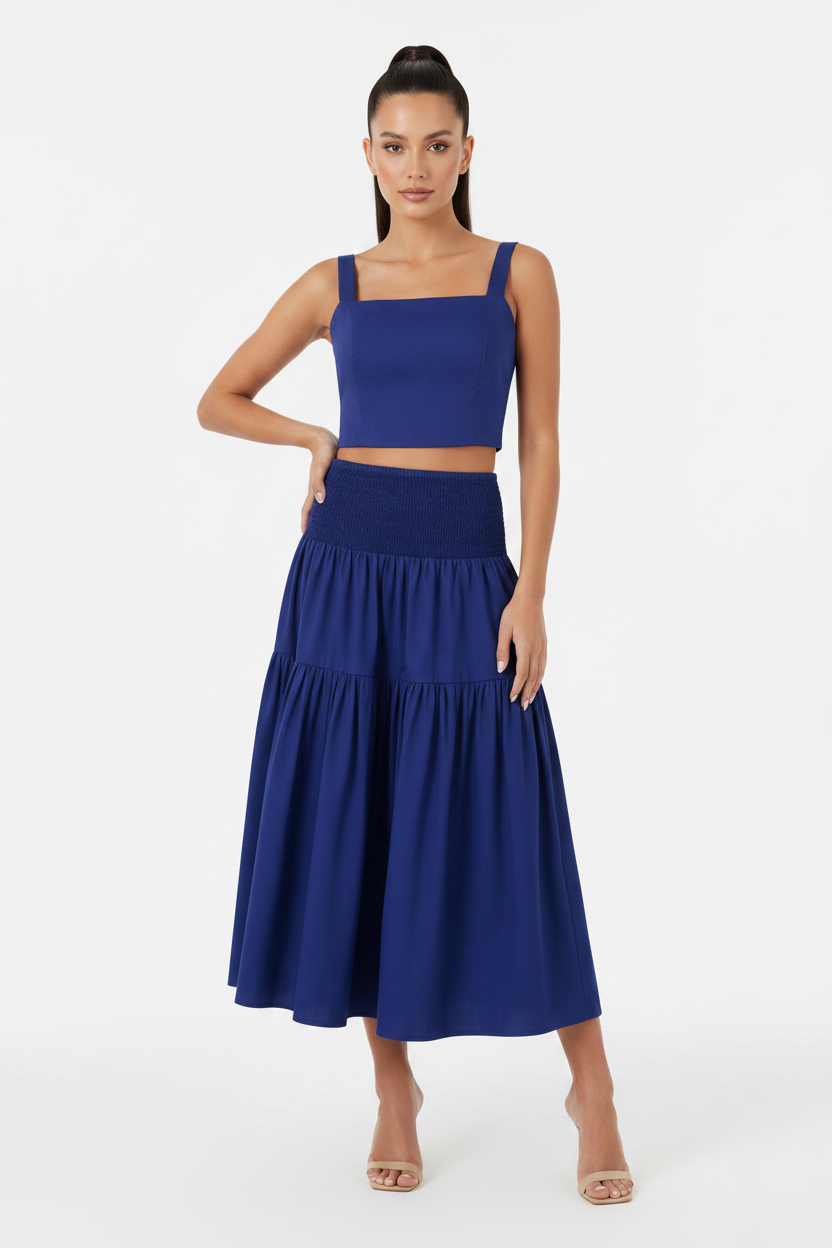 SL-ROYAL BLUE SQUARE NECK CROP TOP