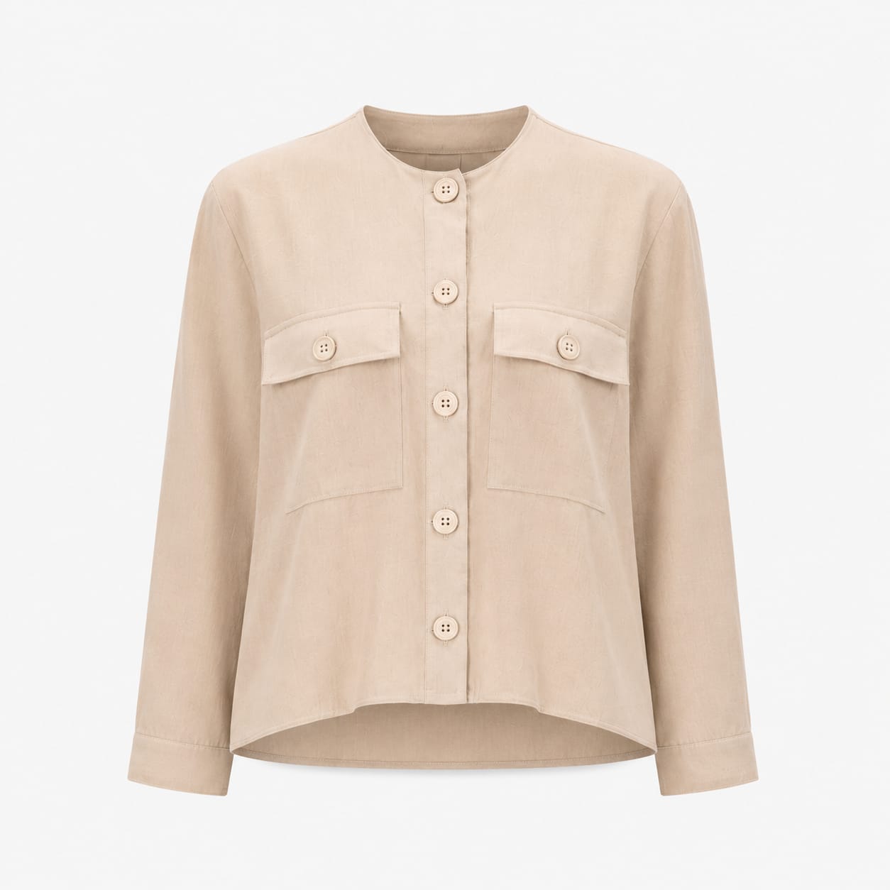 SL-BEIGE  LINEN COLLARLESS POCKET JACKET