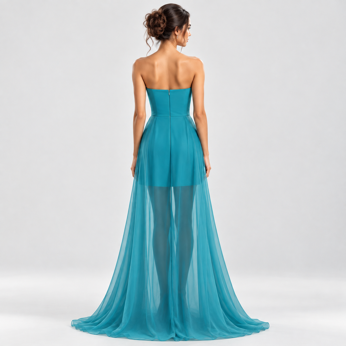 SERENITY AQUA FLORAL RUFFLE GOWN