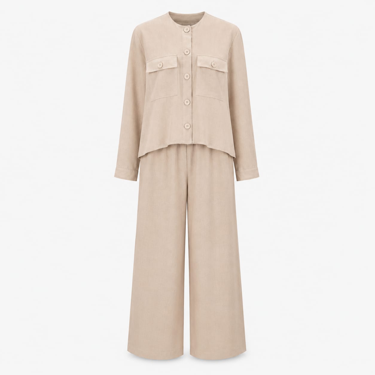 SL-BEIGE  LINEN COLLARLESS POCKET JACKET