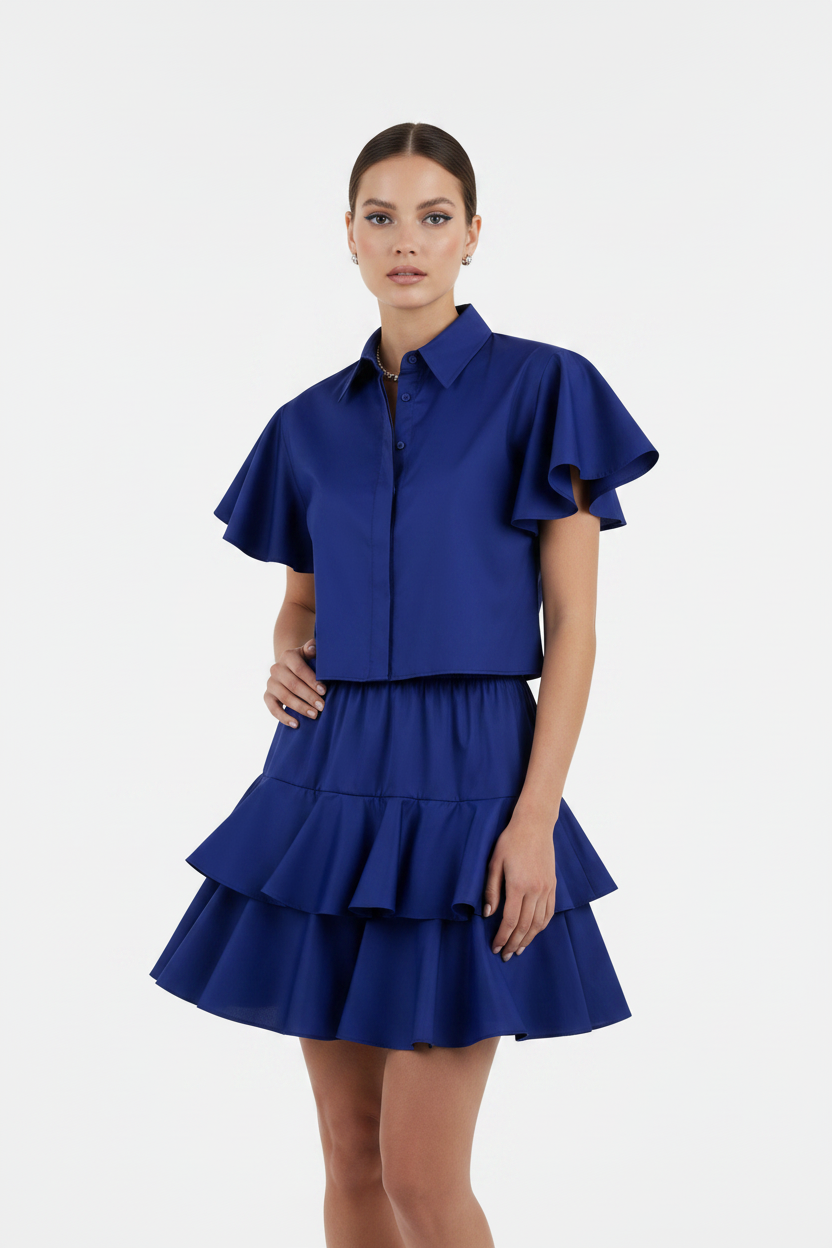 SL-ROYAL BLUE  DOUBLE RUFFLE SKIRT