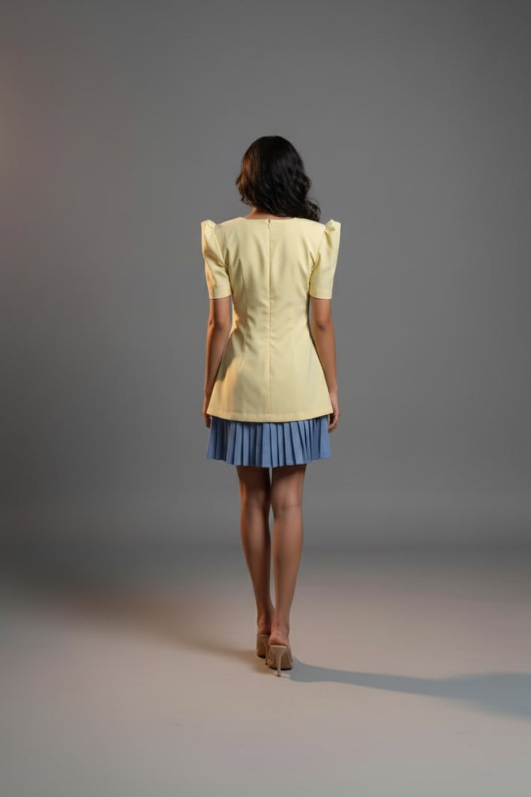 YELLOW/BLUE PLEATED DRESS